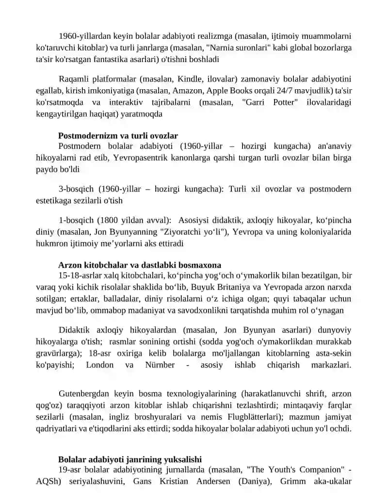 Bolalar adabiyotining vujudga kelish bosqichlari 4