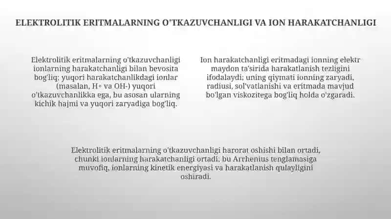 Elektrokimyo asoslari va Elektor O'tkazuvchanlik 4