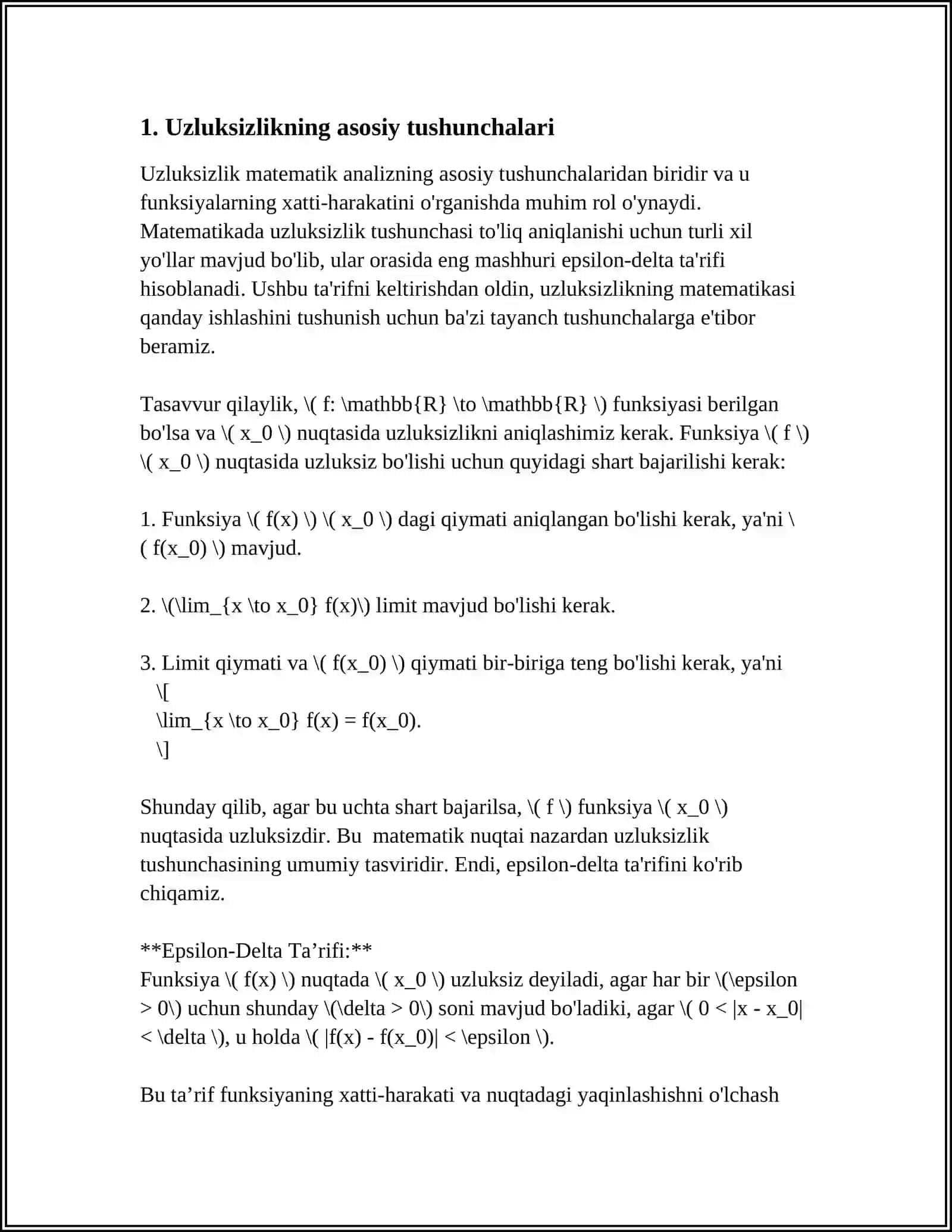 FUNKSIYA UZLUKSIZLIGI. UZILISH YOʻLLARI 4