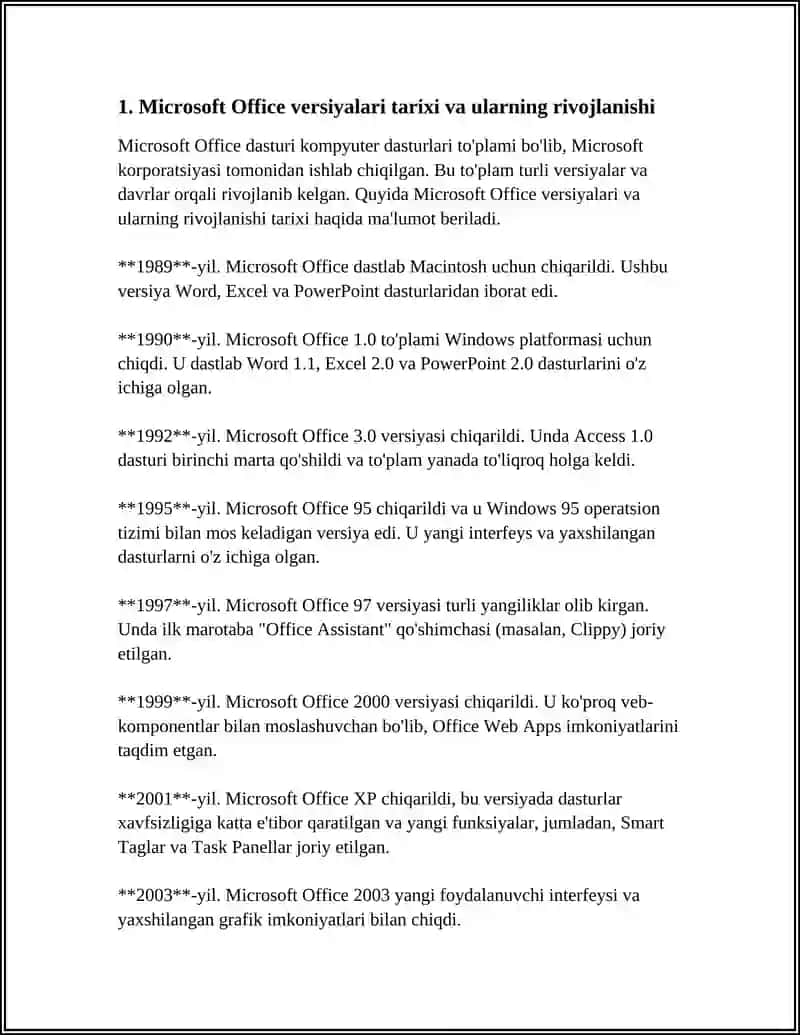 MICROSOFT OFFICE DASTURI VERSIYALARI TO'G'RISIDA TAQDIMOTLAR YARATISH. 4
