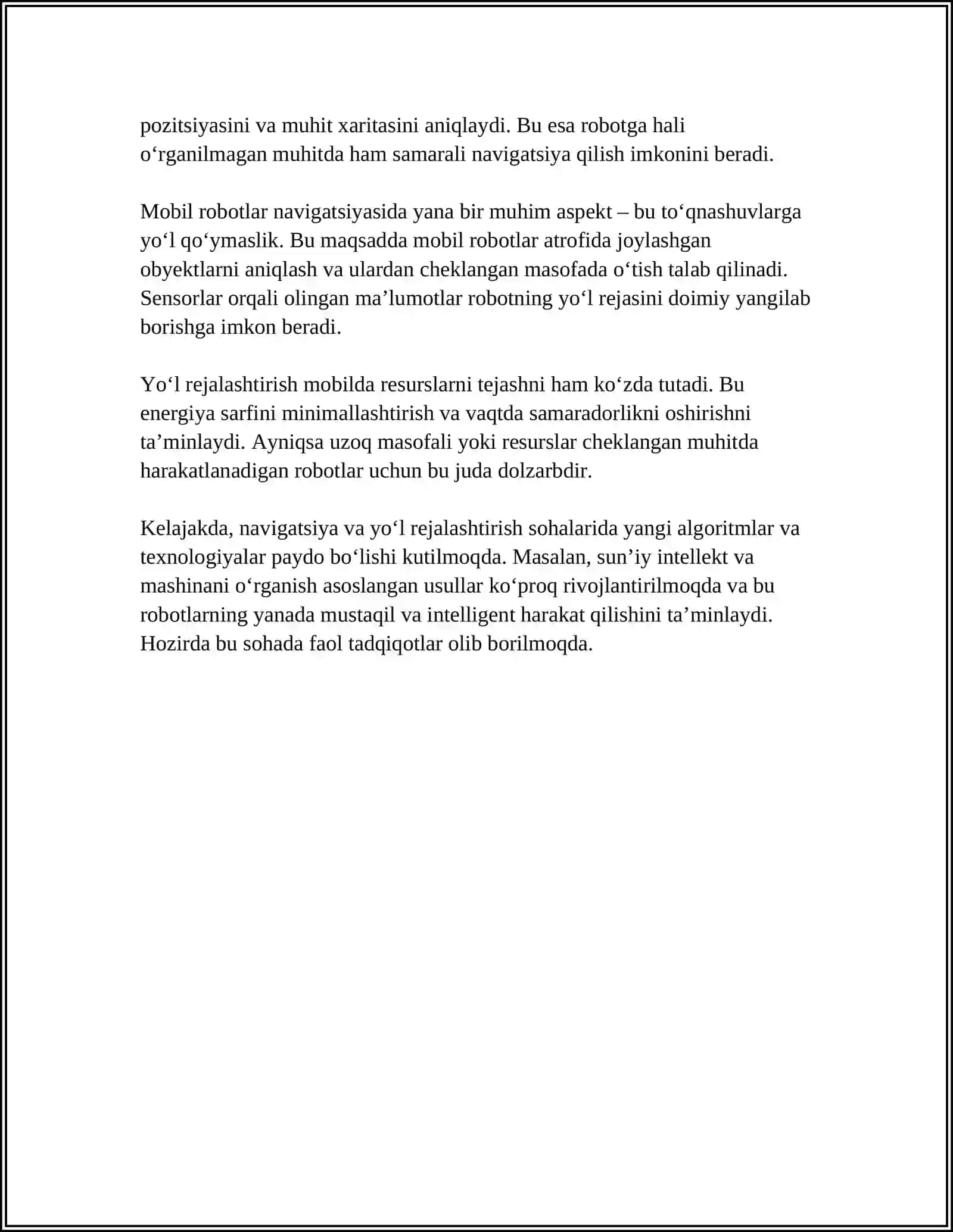 MOBIL ROBOTOTEXNIK TIZIMLARINING VAZIFASI 4