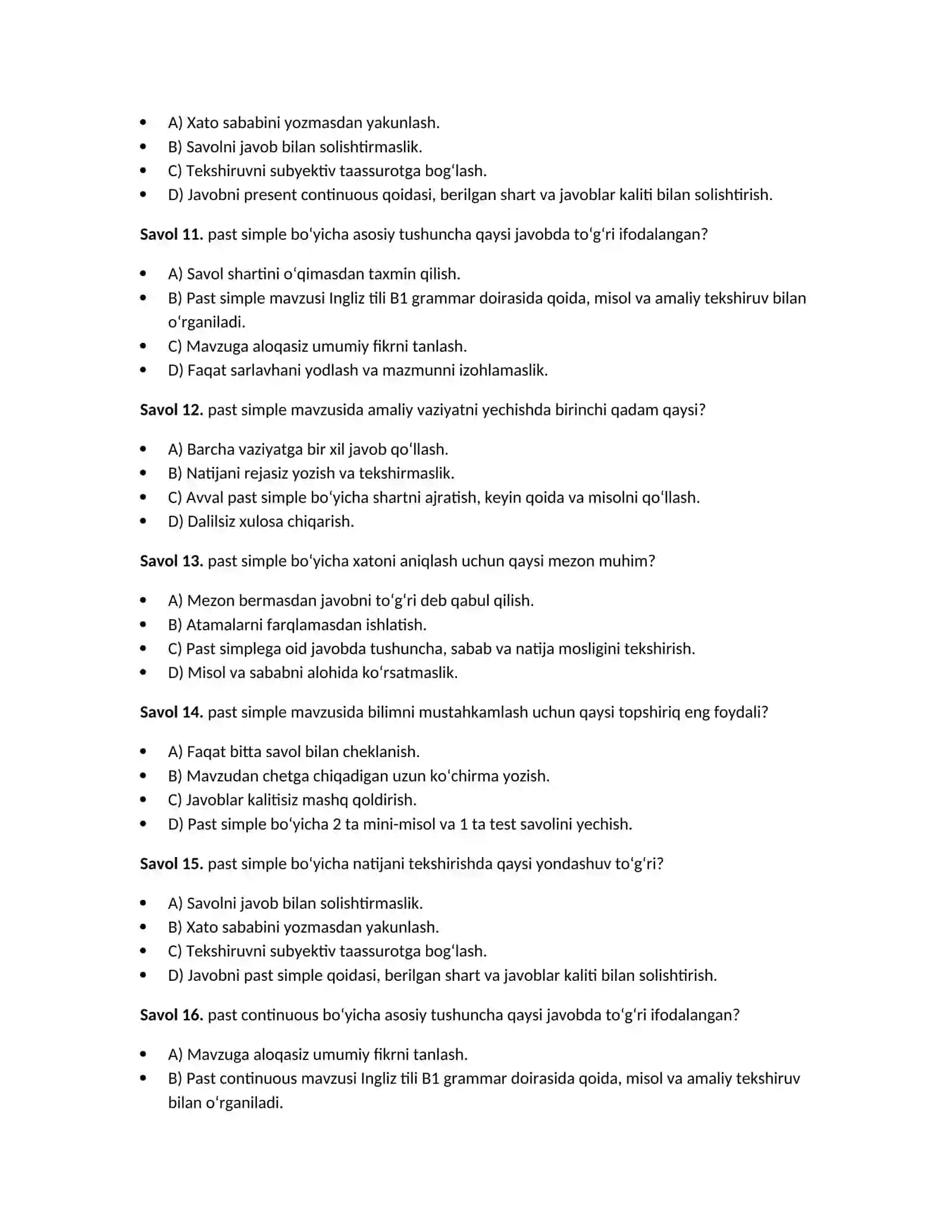 Ingliz tili B1 grammar — 100 test javoblari bilan 4