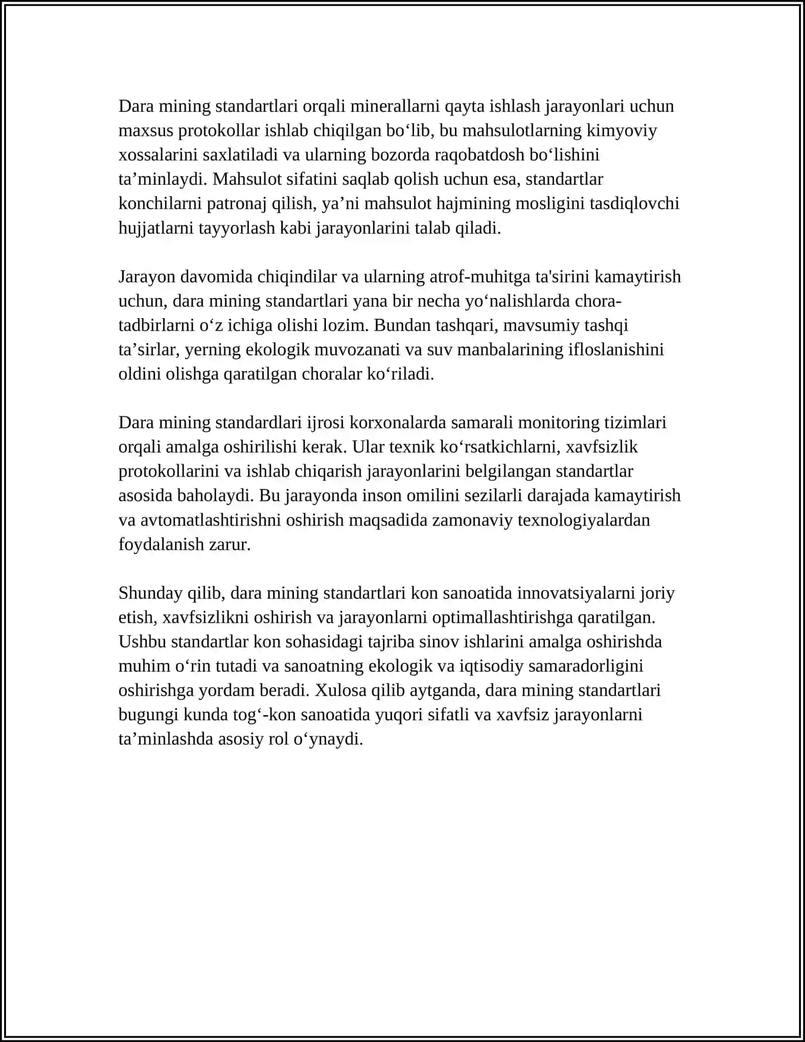 DARA MINING STANDARTLARI TAJRIBA SINOV ISHLARINI AMALGA OSHIRISH 4
