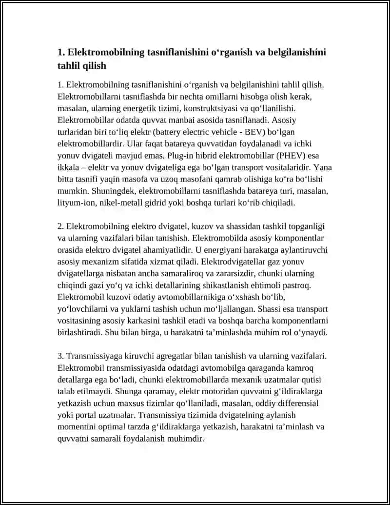 I. AMALIY ISHNI BAJARISH TARTIBI 4