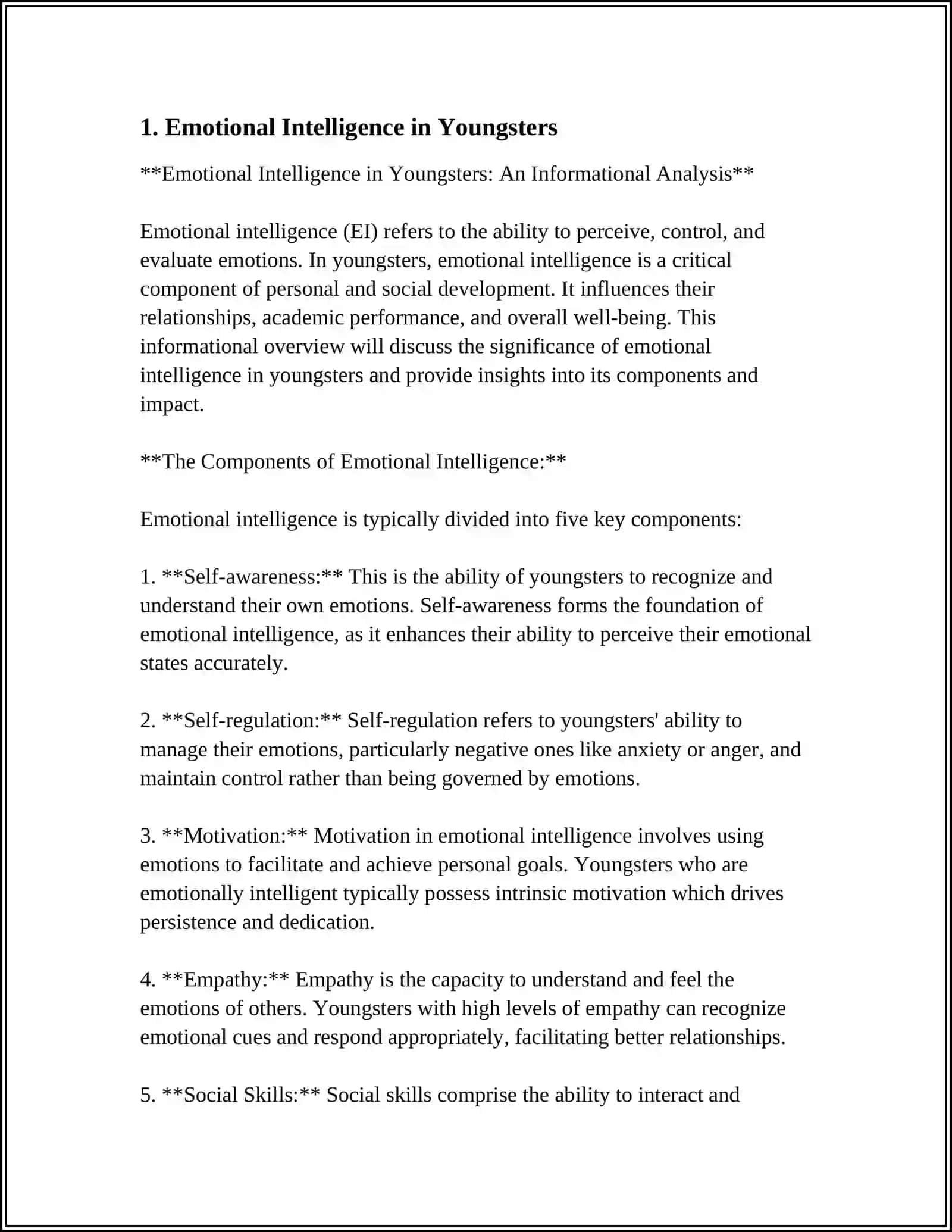 Emotional Intelligence in Youngsters: An Informational Analysis 4