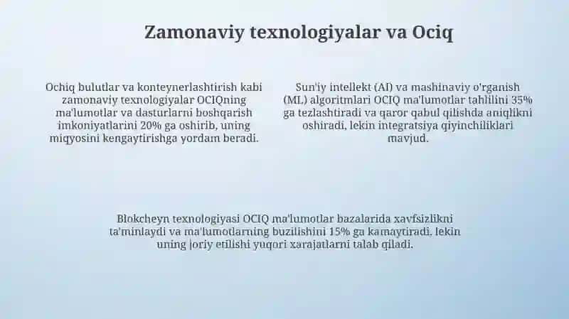 Ociq guruhining kamchiliklari nimalar bilan bogʻliq 4