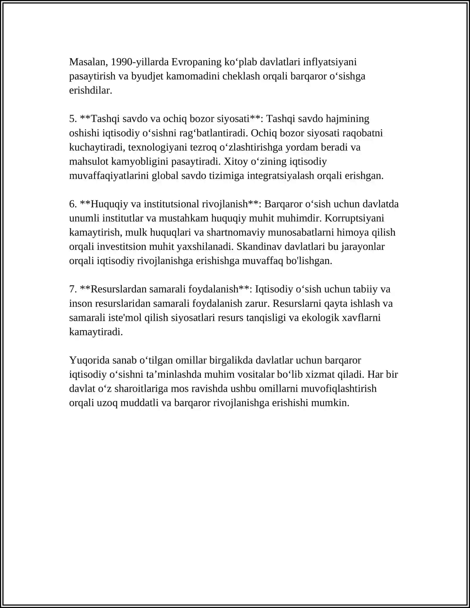 Barqaror iqtisodiy oʻsish omillari 4