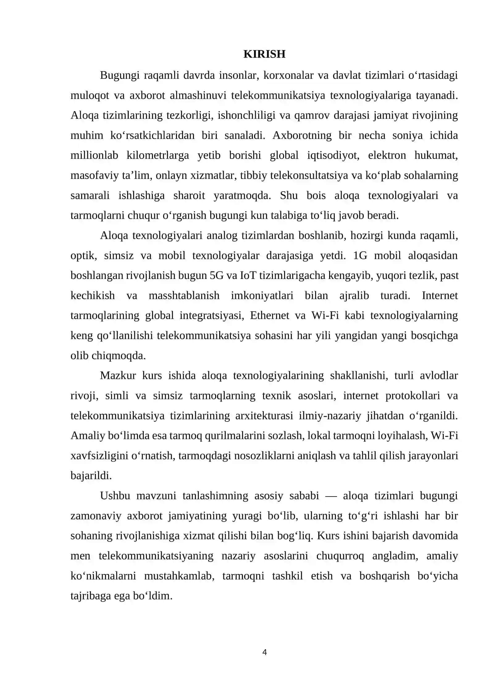 Aloqa texnologiyalari va tarmoqlar 4