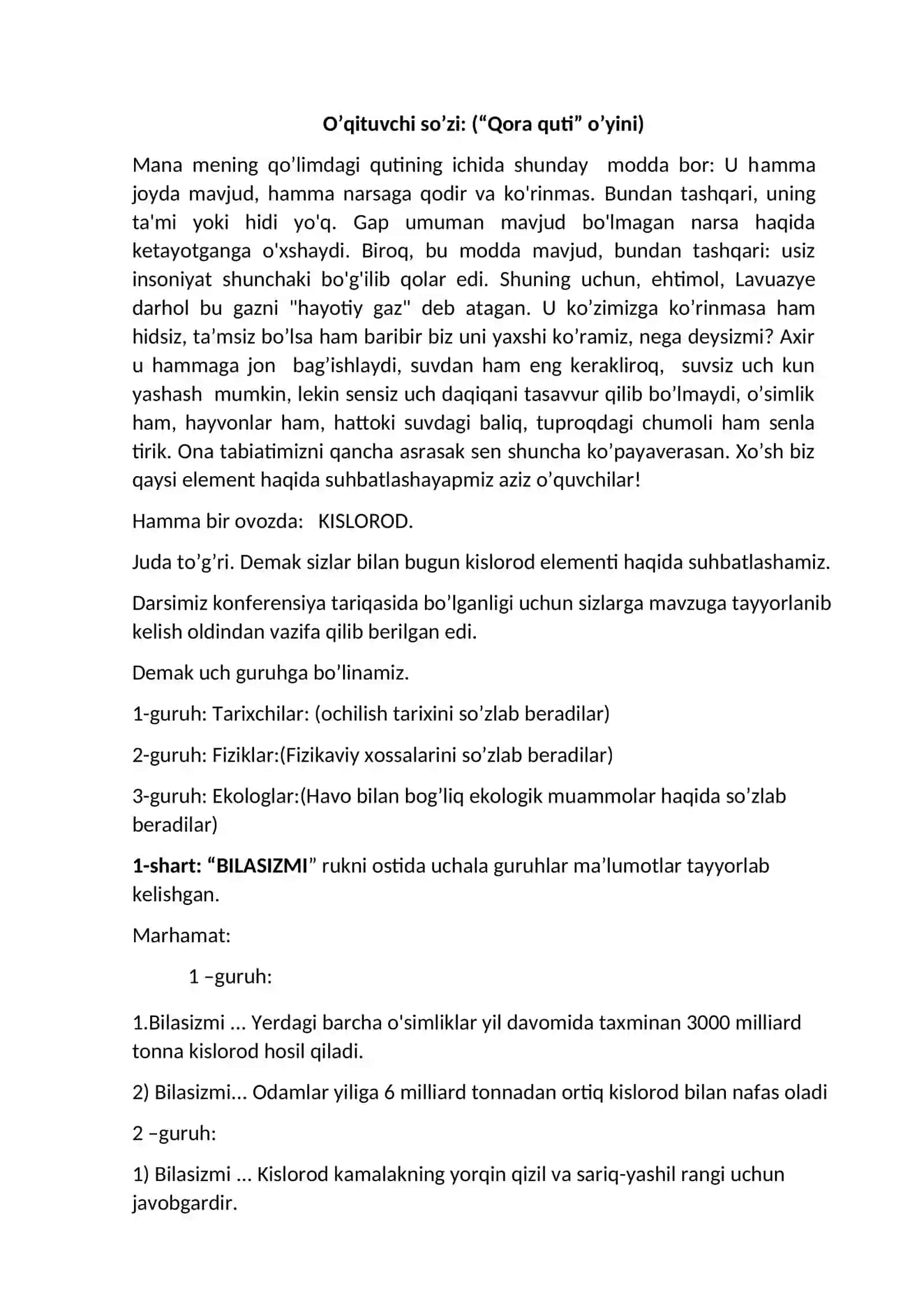 7-sinf Kimyo fanidan Kislorodning umumiy tavsifi ochiq dars ishlanmasi 4