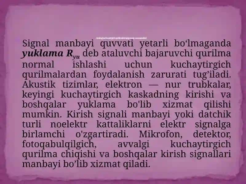 Signalni kuchaytirish. Kuchaytirish koeffitsenti 4