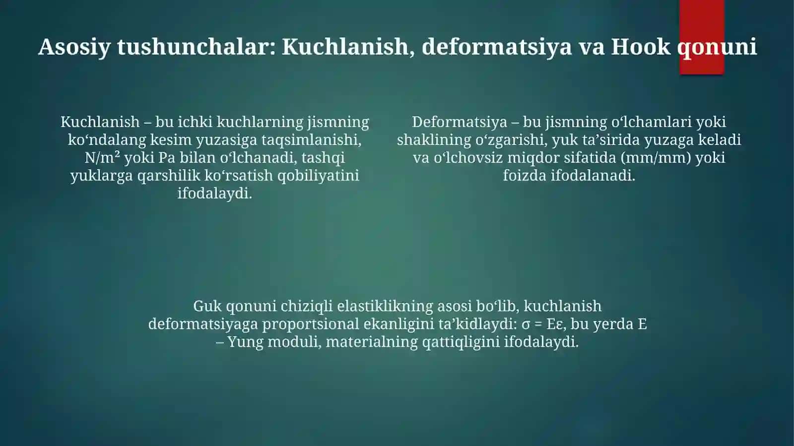 Elastik sistemalarda deformatsiyaning potensial energiyasi 4