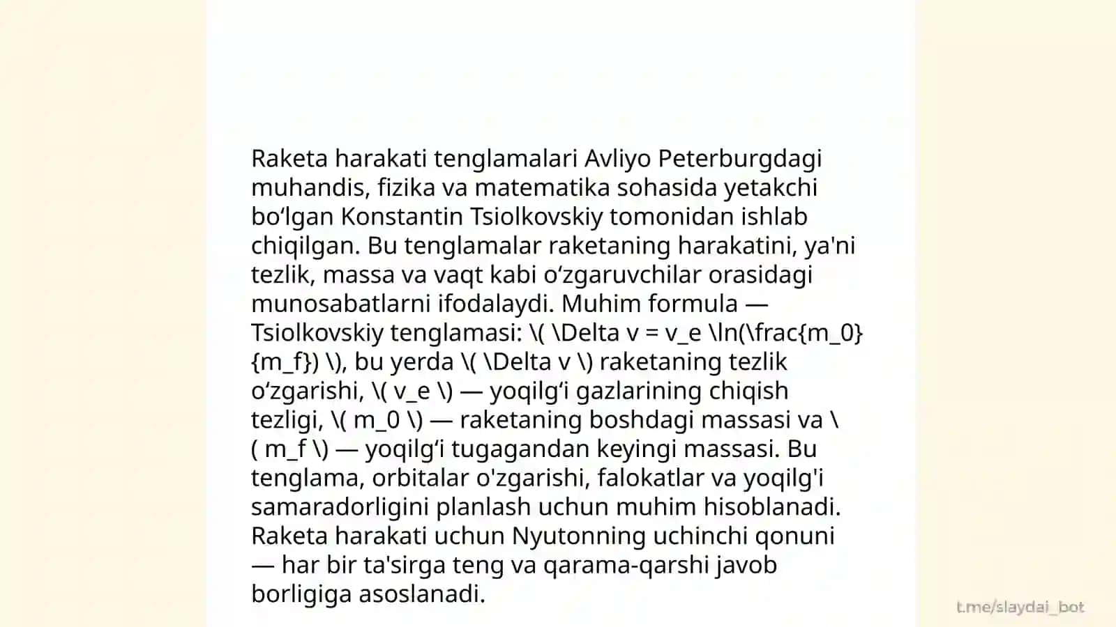 O'zgaruvchan massali jism harakati.Raketa harakati 4