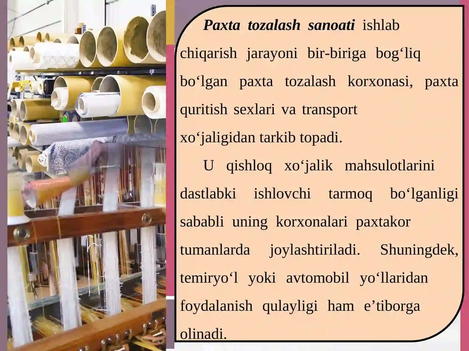Paxta tozalash va sanoat mahsulotiyengil sanoat 4