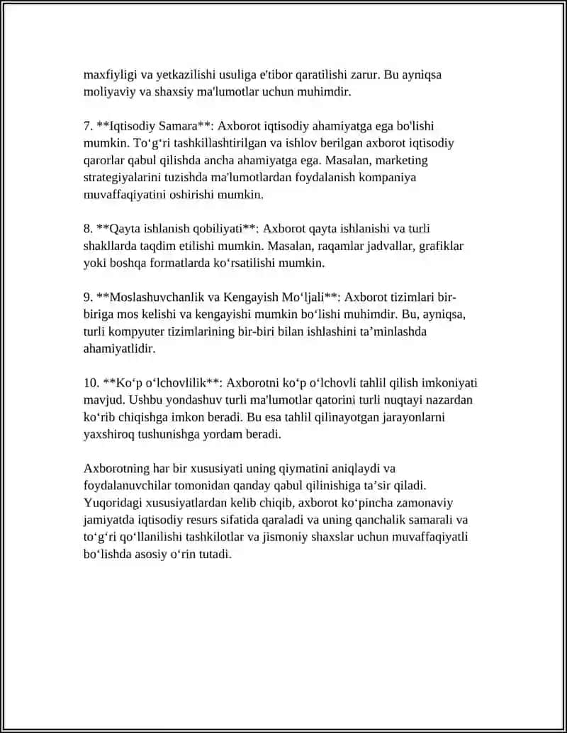 AXBOROT XUSUSIYATLARI VA UNING TURLARI 4