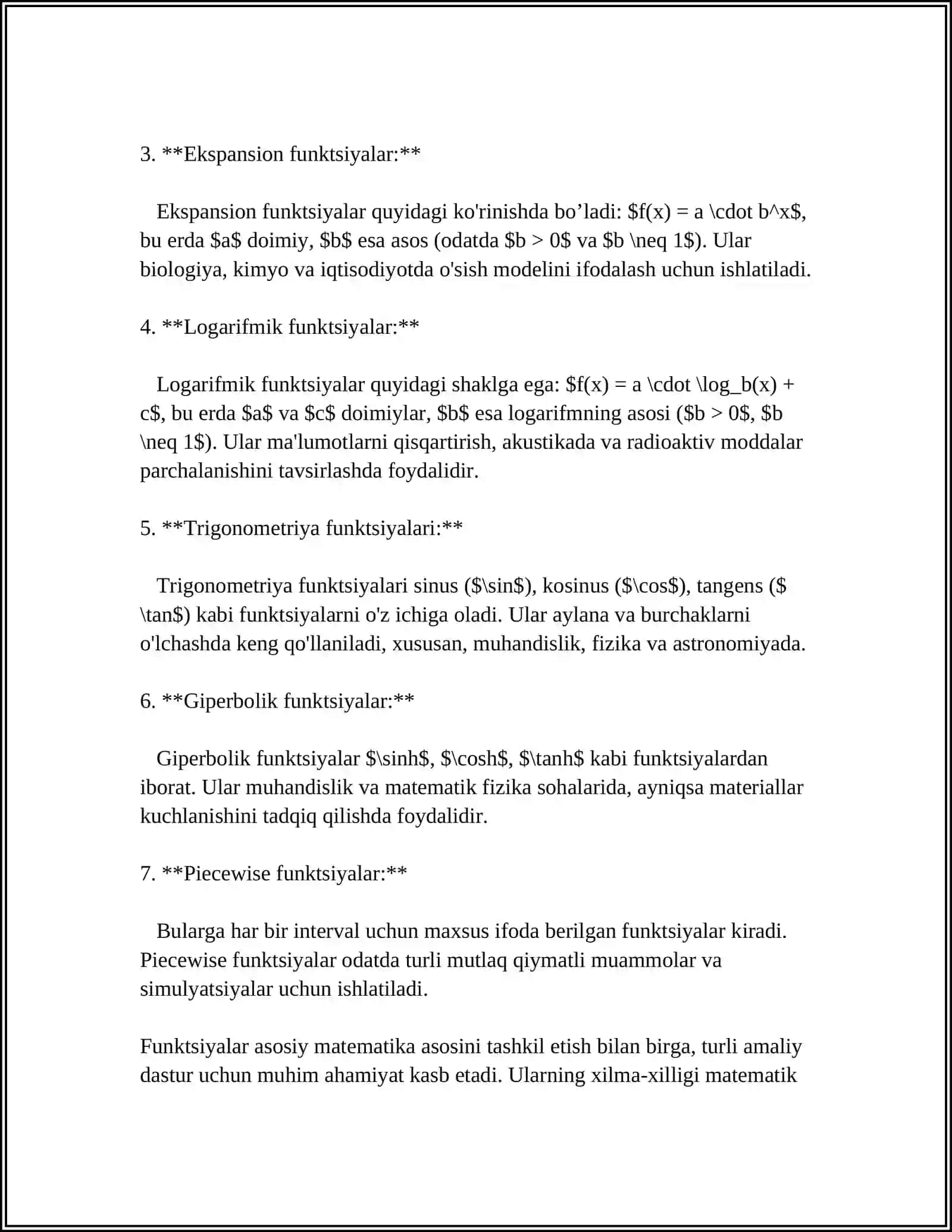 INFORMATIKA FANIDAN "MATEMATIK FUNKSIYALAR" 4