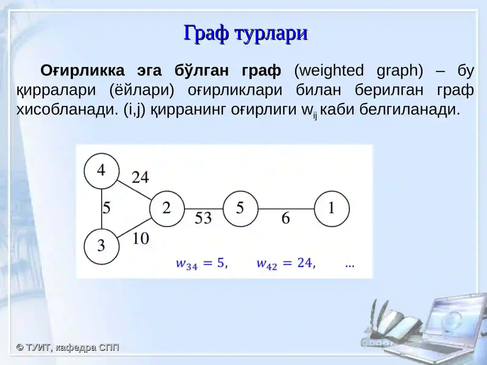 Графлар. Унинг кўринишлари ва устида амал бажариш алгоритмлари 4