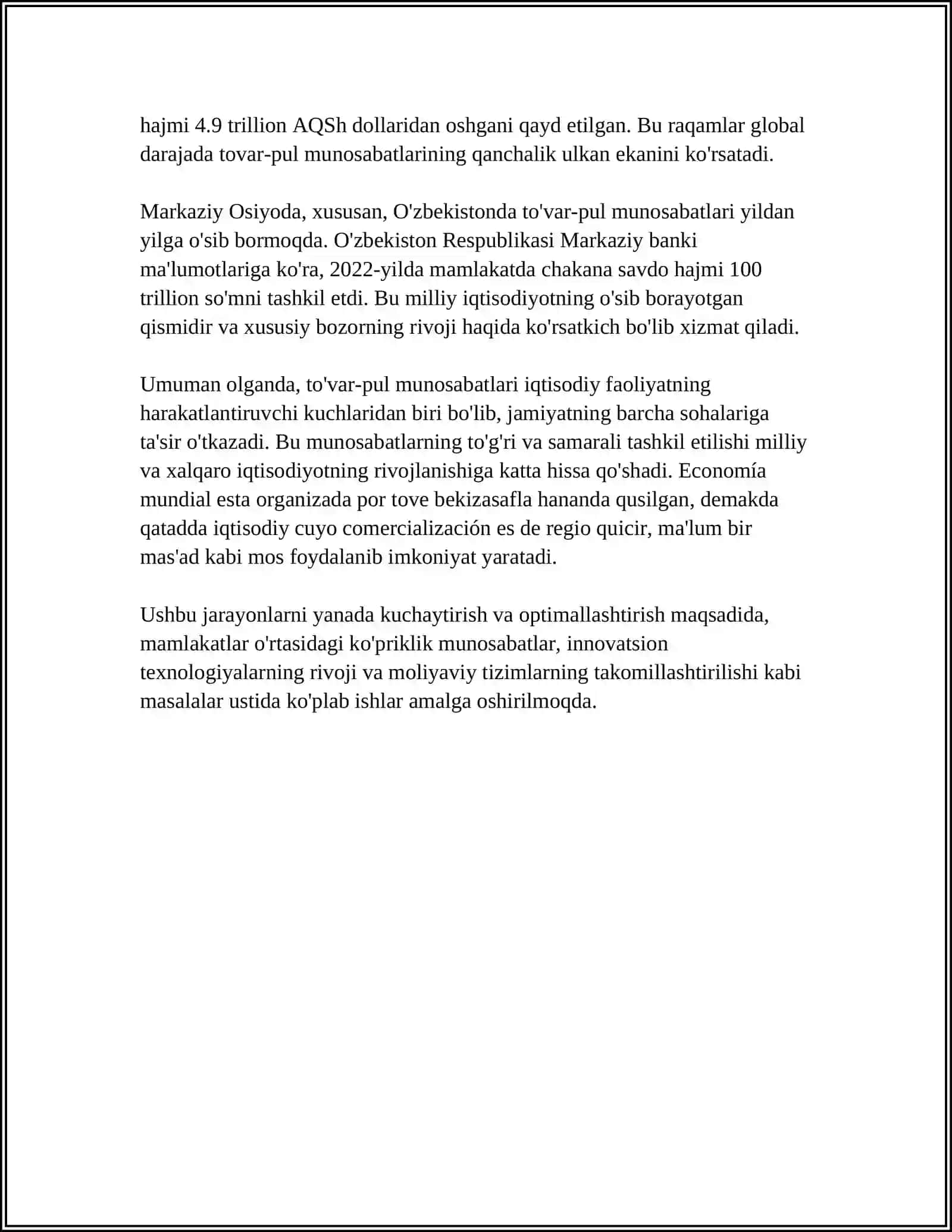 TOVAR -PUL MUNOSABATLARI RIVOJLANISHI 4