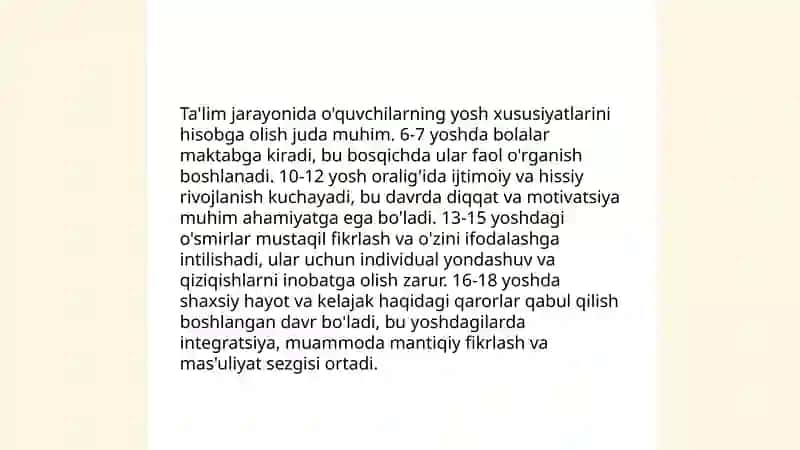 Tarbiya metodlarini tanlab olish shartlari 4