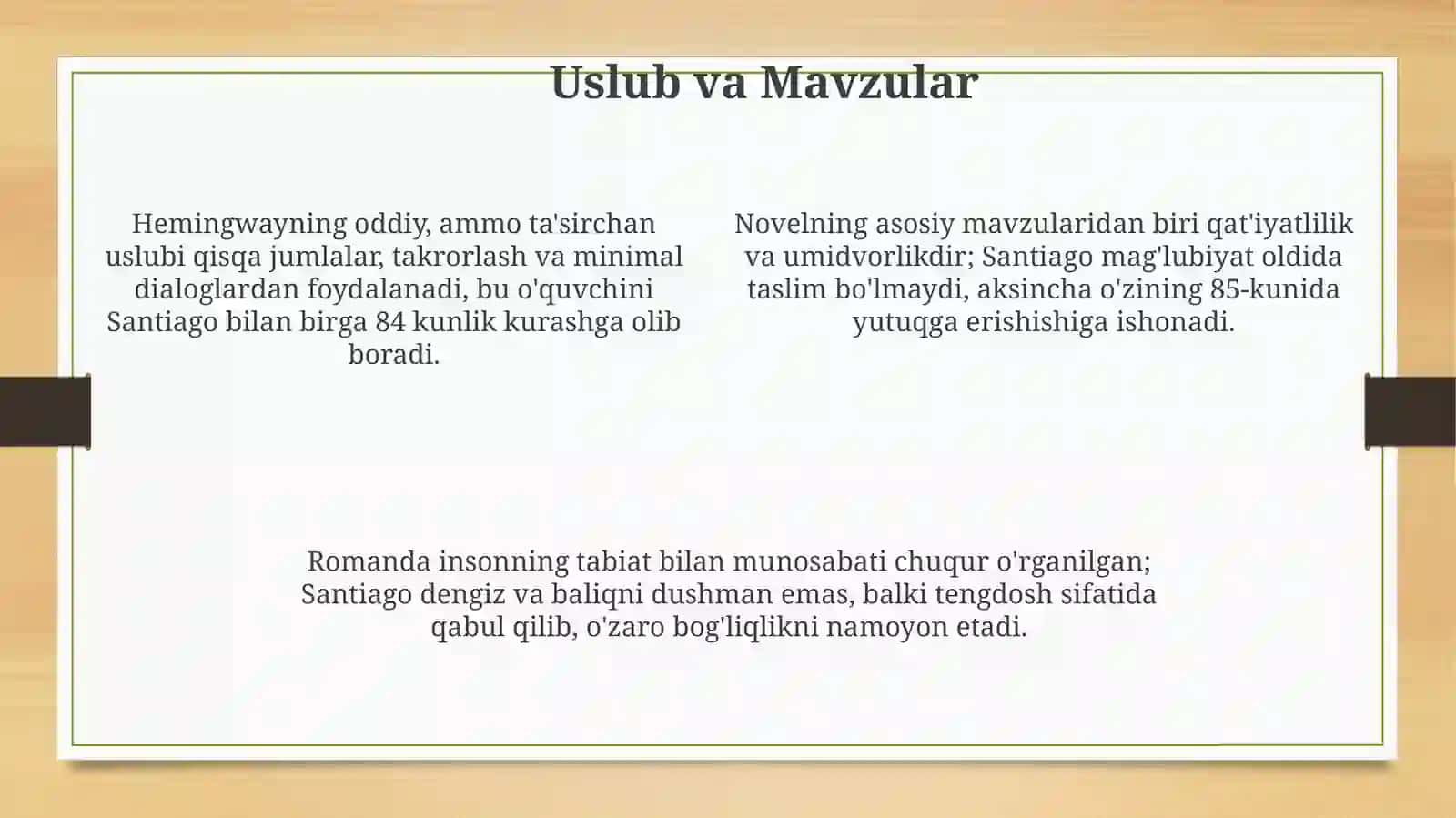Ernest Hemingueyning,, Chol va dengiz ʼʼ romani 4