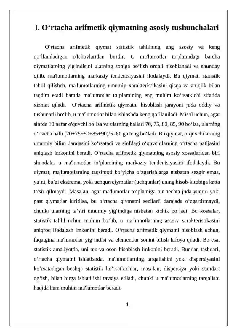OʻRTACHA ARIFMETIK QIYMAT VA UNING XOSSALARI 4