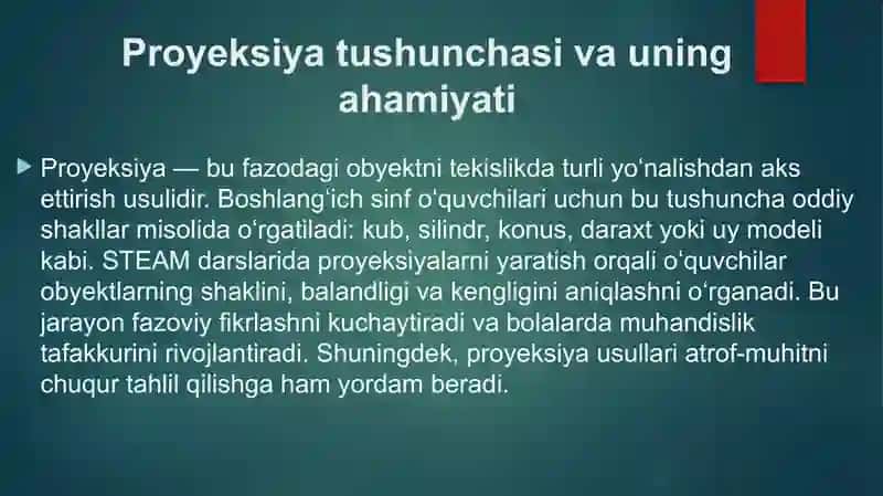 Turli burchak va proyeksiyalarda loyihalash tajriba-eksperimental faoliyatda atrof muhit haqida 4