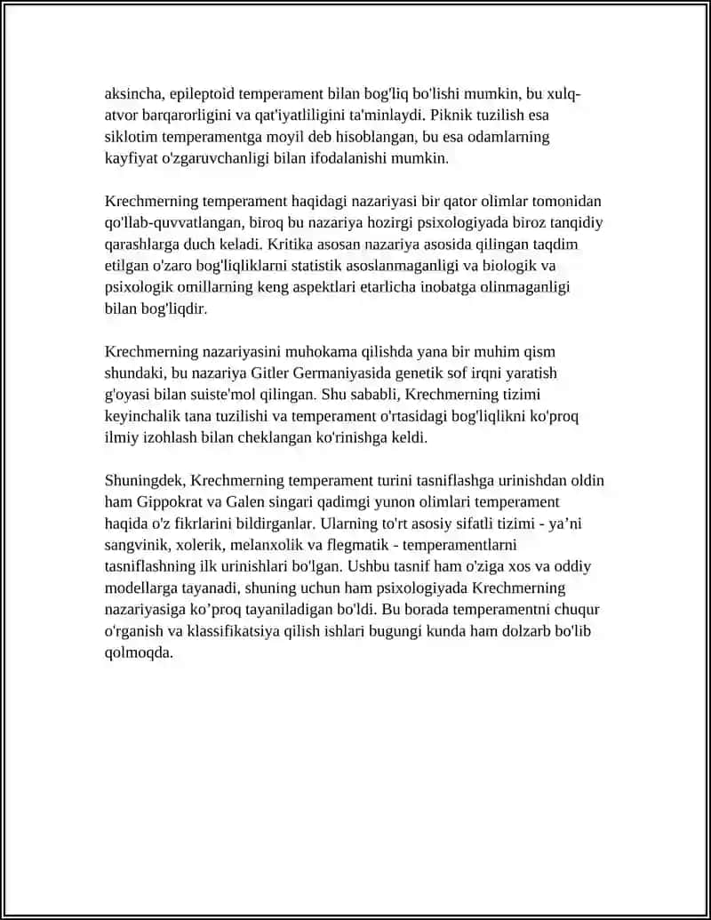 Krechmerning "Tempetament" nazariyasi 4