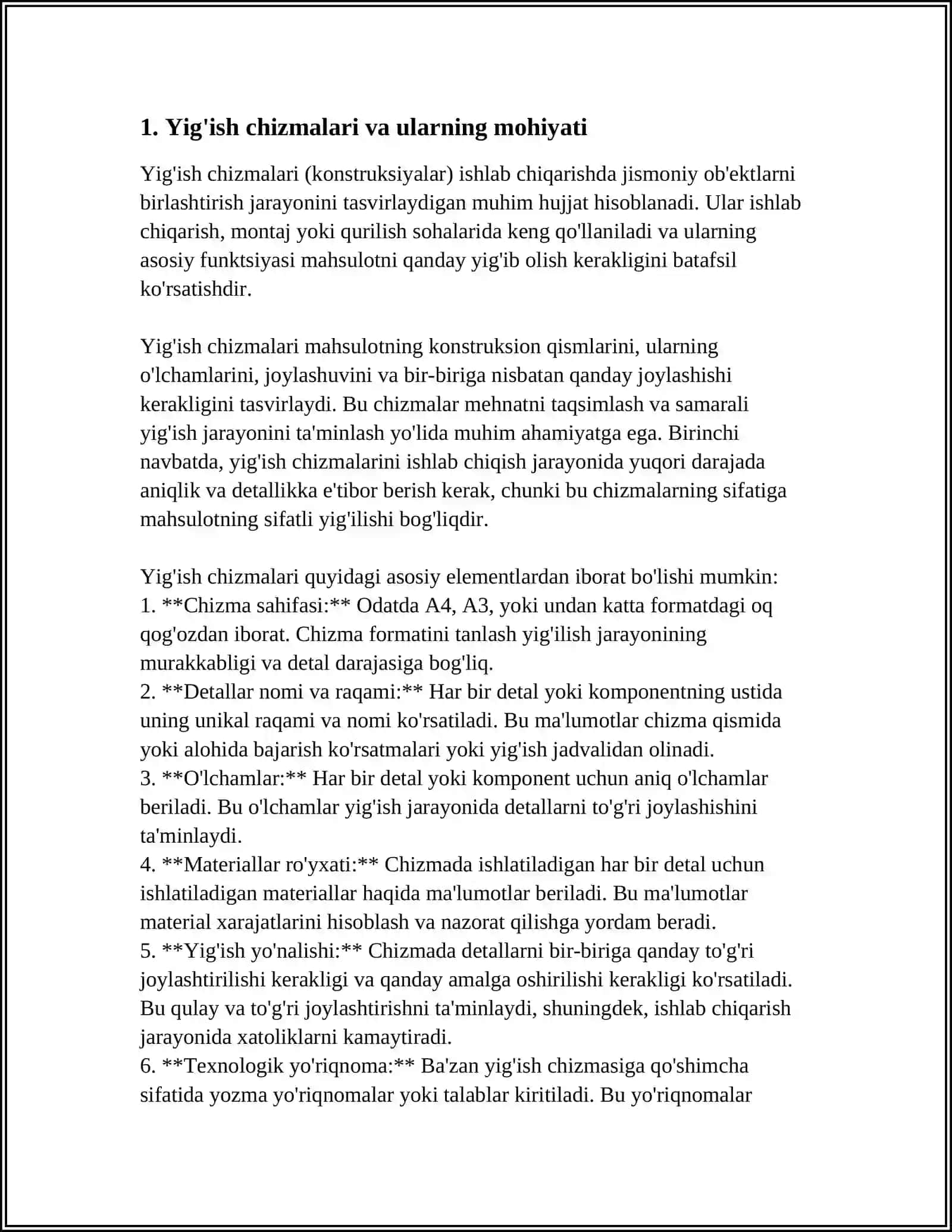 YIG’ISH CHIZMALARIDA BOG’LOVCHI, MONTAJ, GABARIT VA XK. O’LCHAMLARINI QO’YISH 4