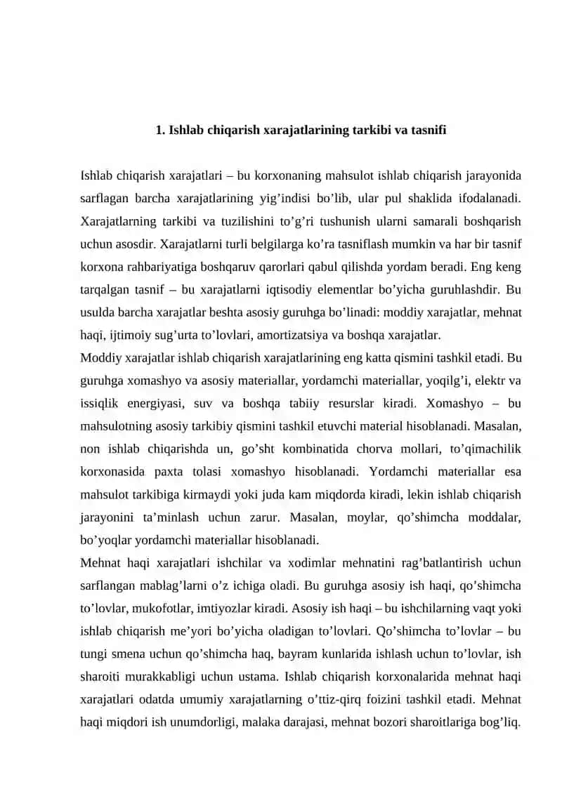 MAHSULOT ISHLAB CHIQARISH XARAJATLARI VA ULARNING TAHLILI 4