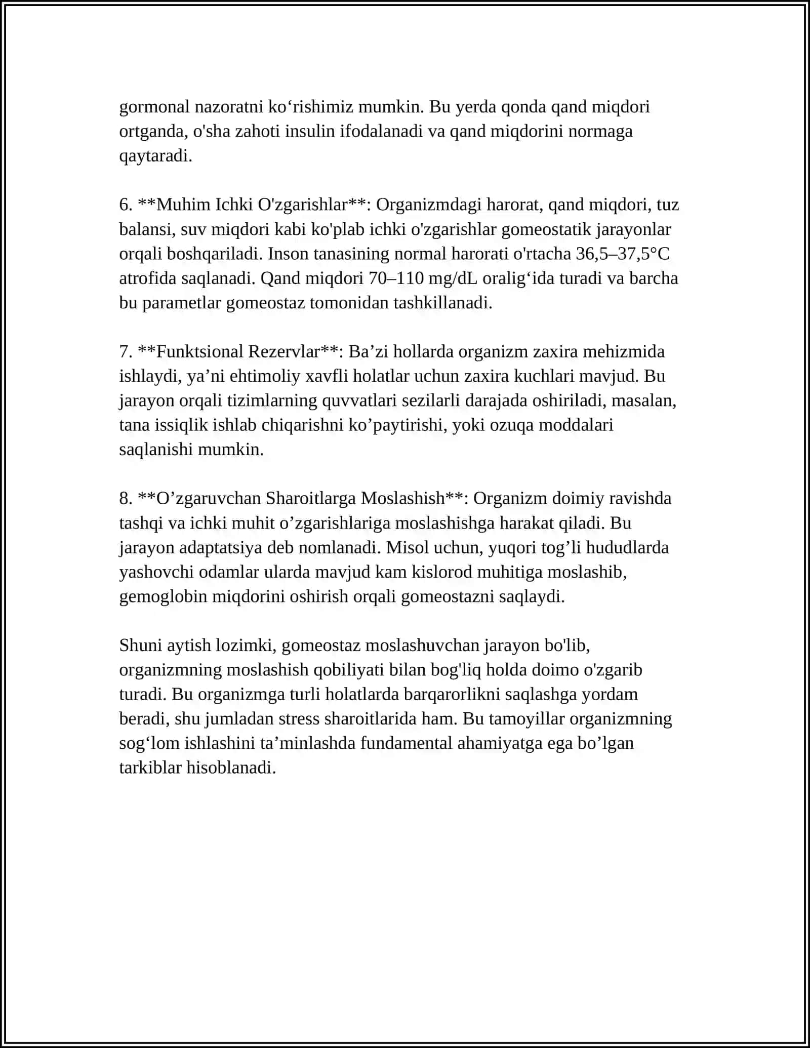 MUSTAQIL ISH Mavzu: GOMEOSTAZ 4