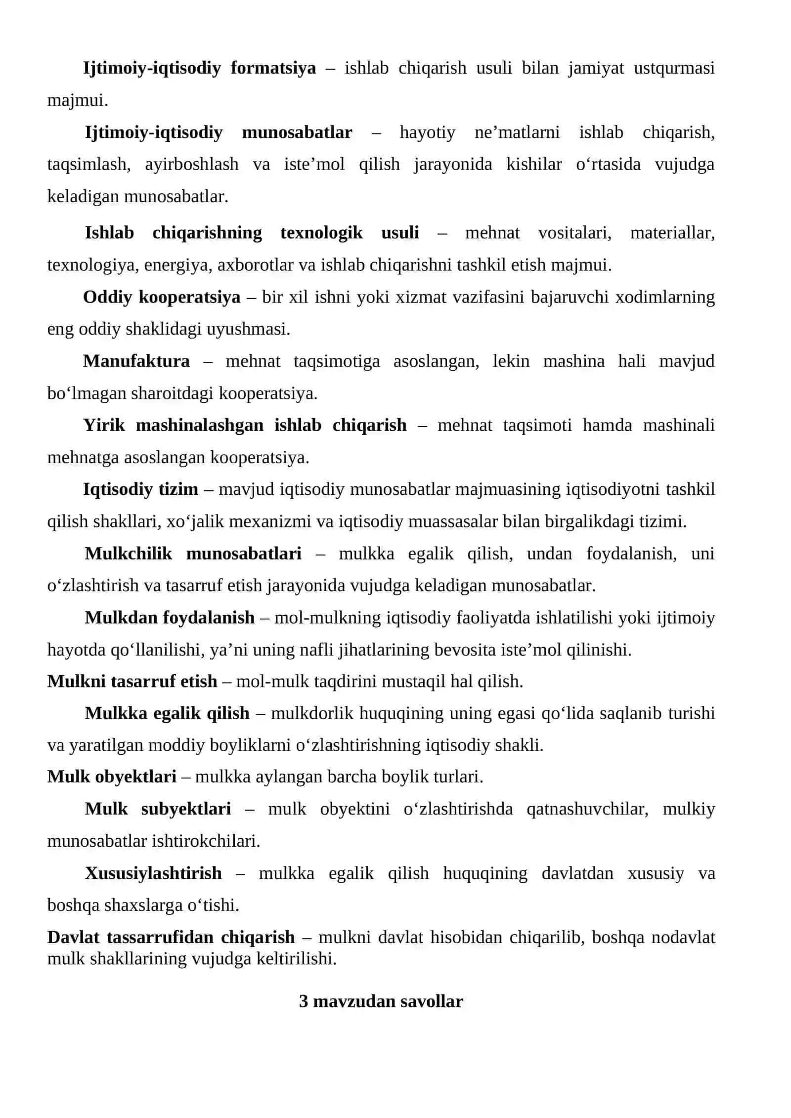 Iqtisodiyot savol-javoblar 4