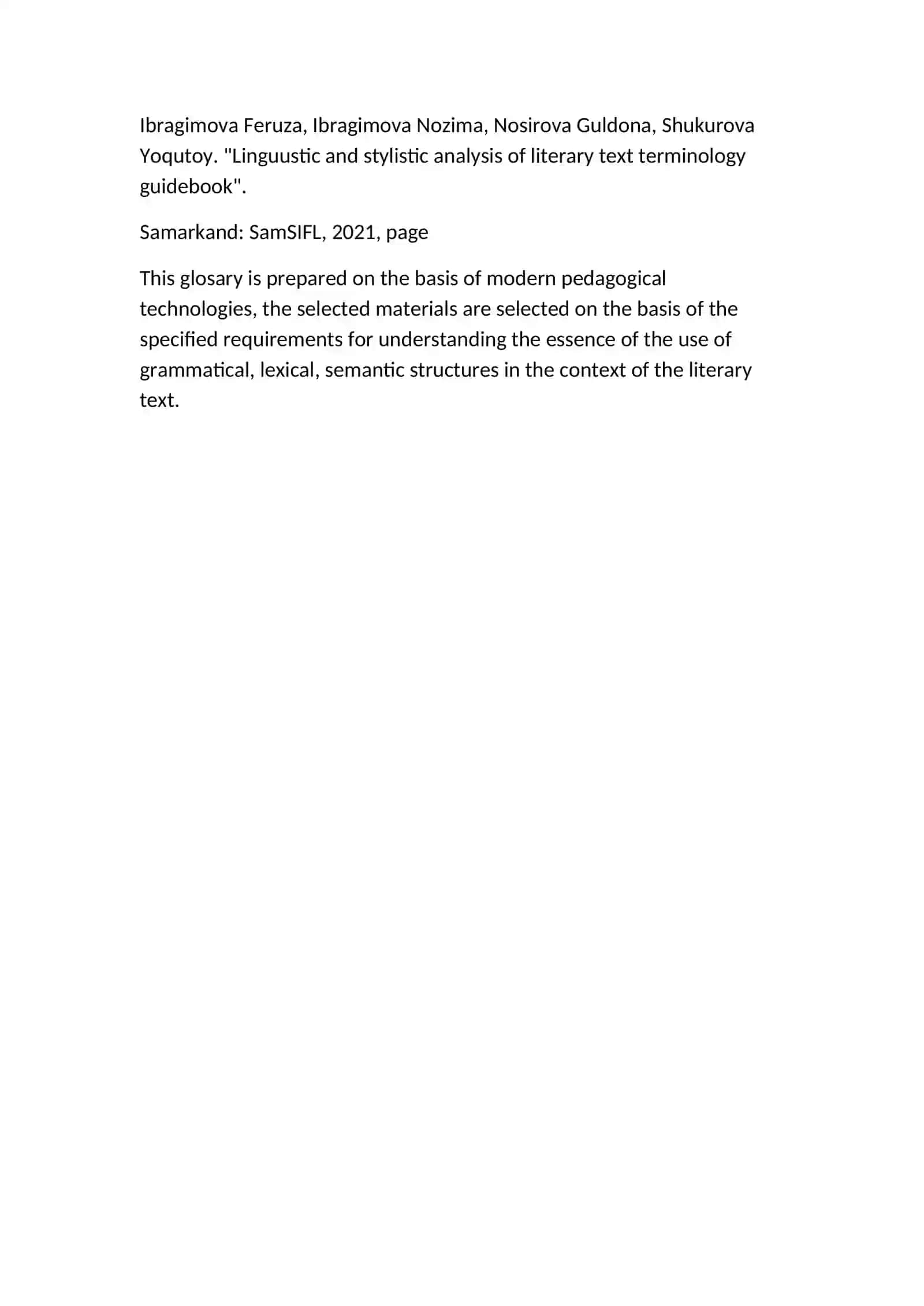 LINGUISTIC AND STYLISTIC ANALYSIS OF LITERARY TEXT TERMINOLOGY GUIDEBOOK 4