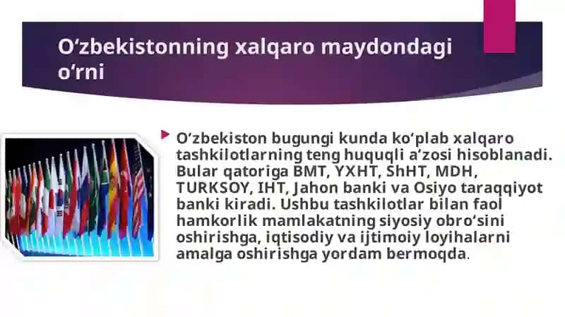 Oʻzbekiston va jahon hamjamiyati slide 4