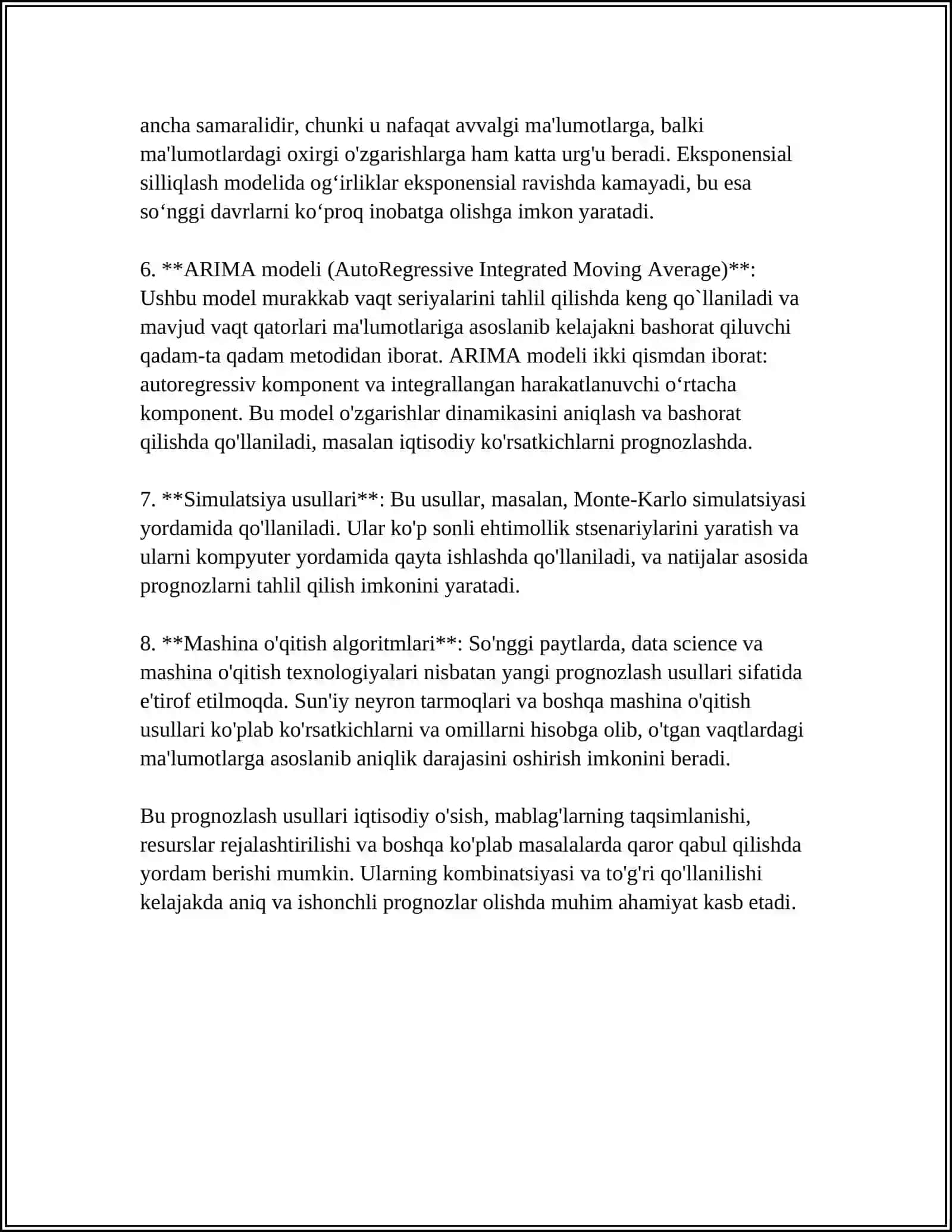 Vaqt oralig'ida prognoz qilish usullari 4