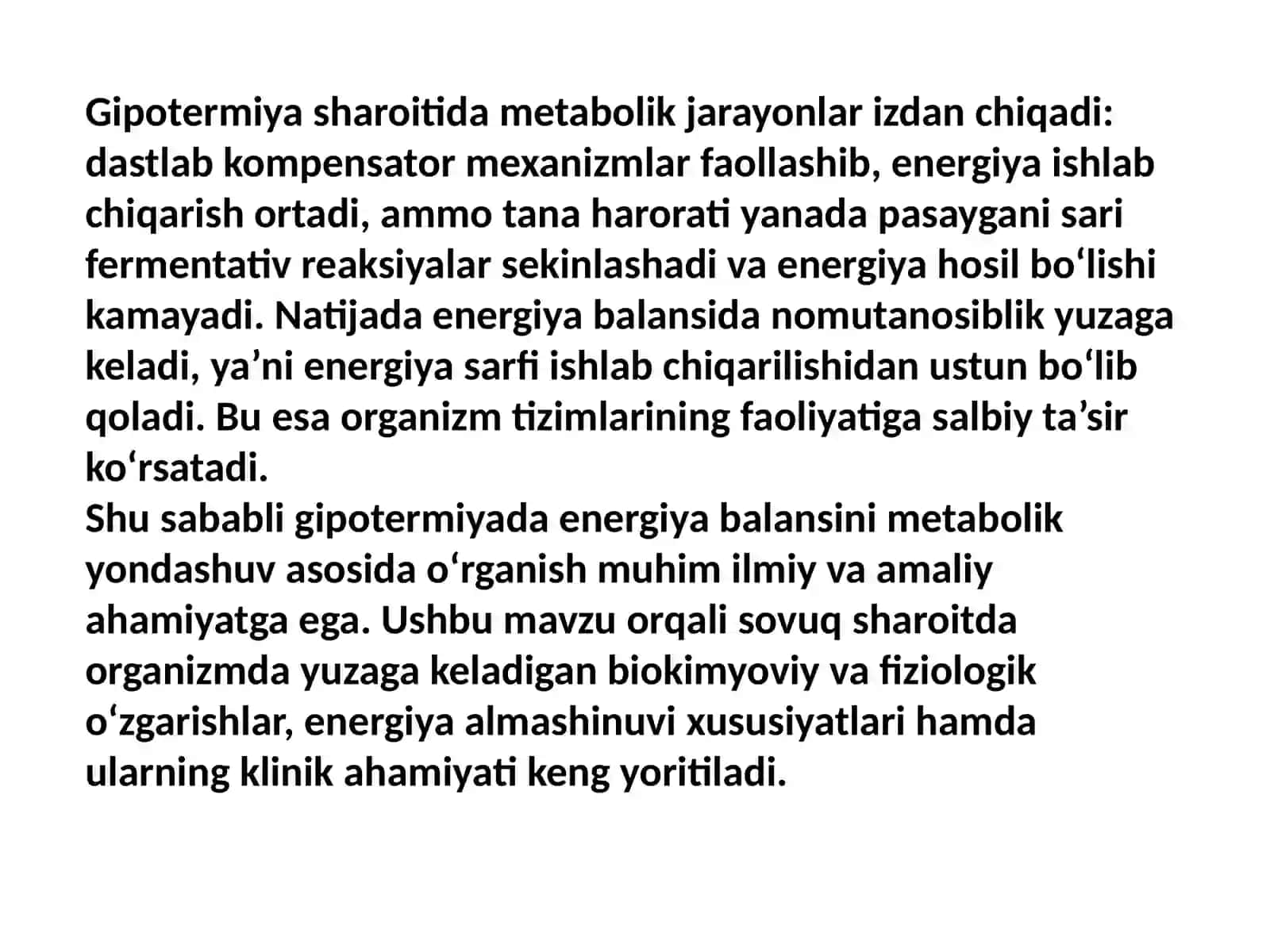 Gipotermiyada energiya balansini o'rganishga metabolik yondashuv 4