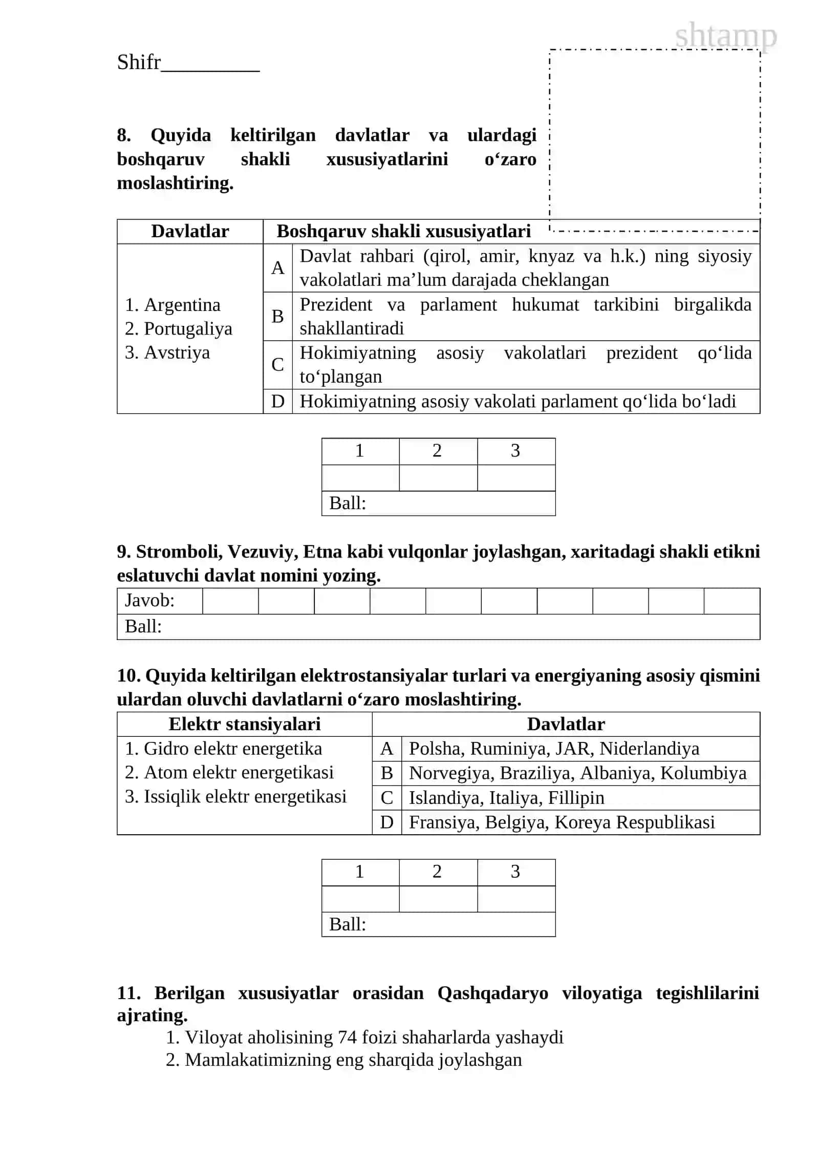 Geografiya-4-variant(O'zbek) 11-sinf. 4