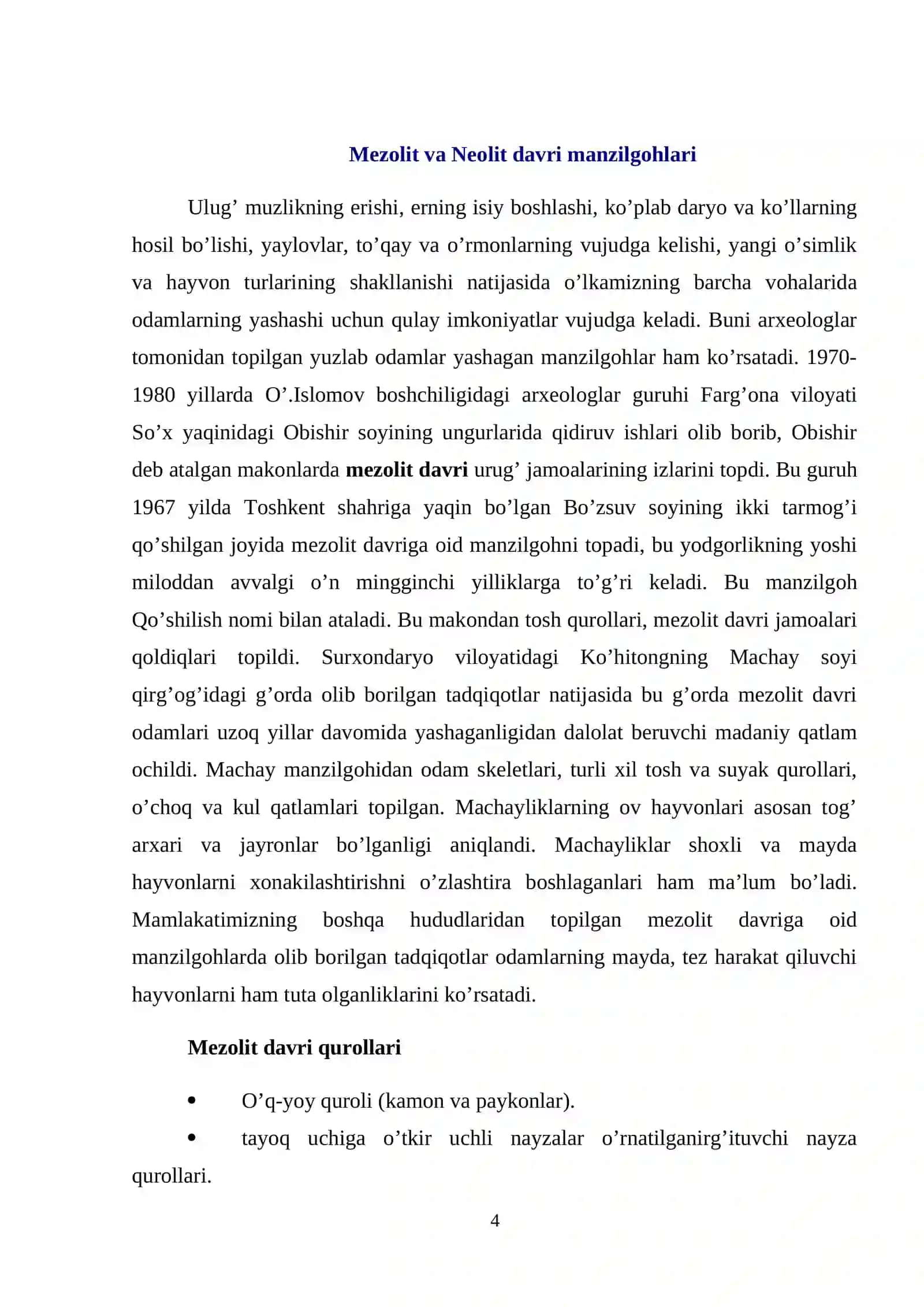 O`rta Osiyoda Mezolit va neolit davri 4