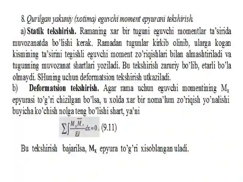 Simmetrik ramalarni kuchlar usulida hisoblash 4