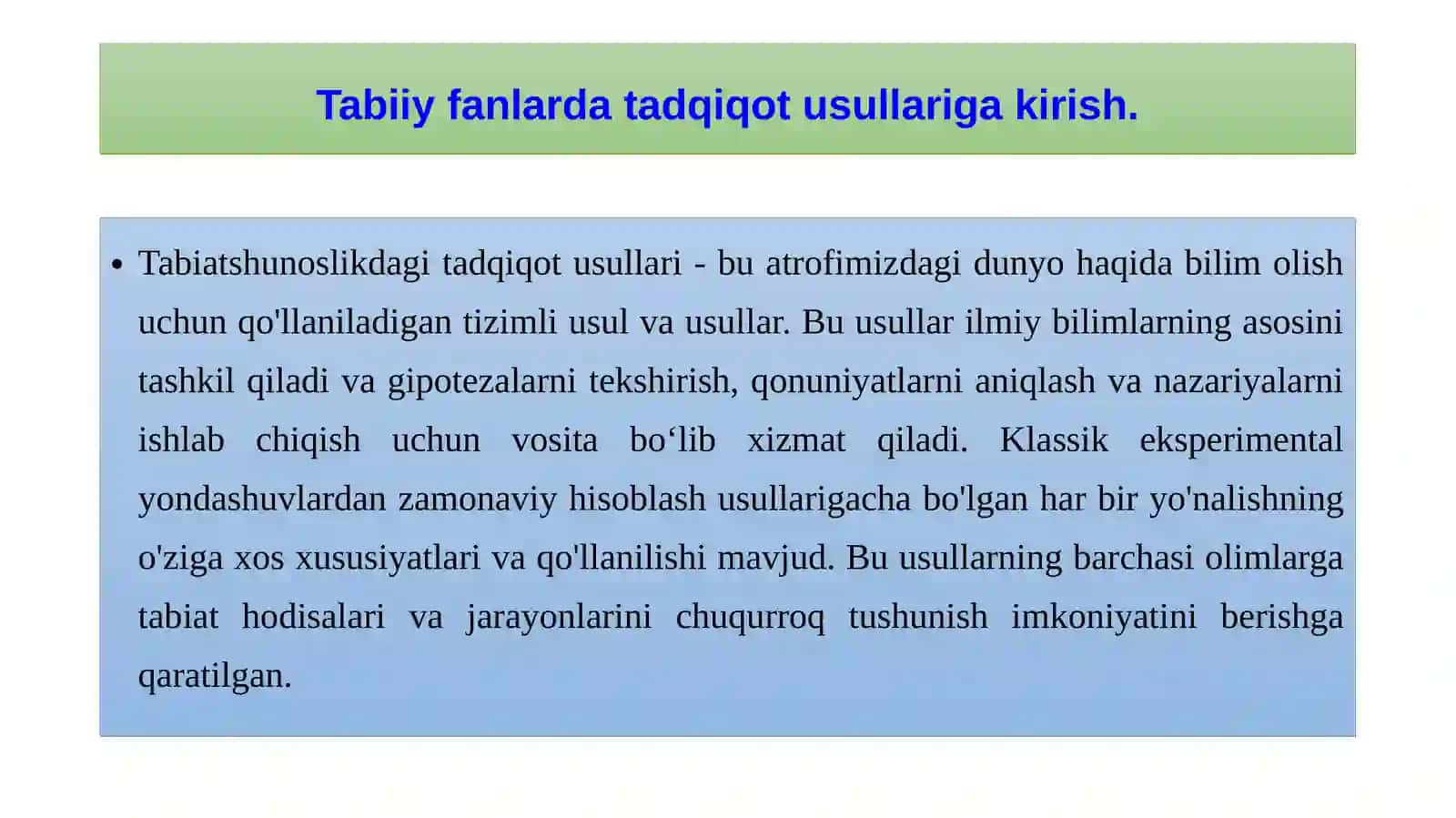 Tabiiy fanlarda tadqiqot usullari 4
