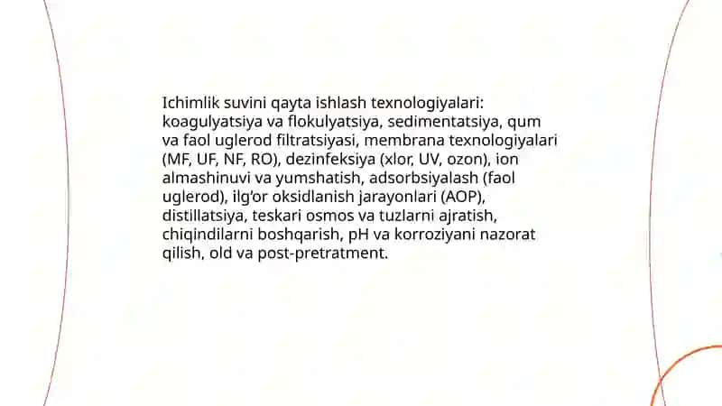 Ichimlik suvi sifatini yaxshilashning asosiy usullari 4