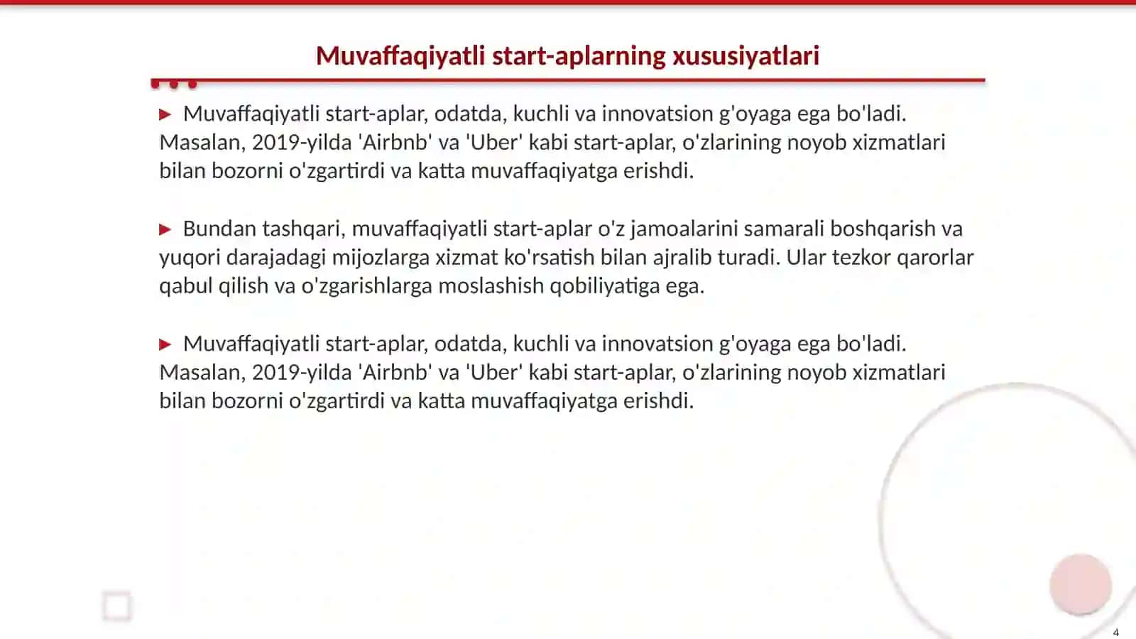 Muvaffaqiyat sirlari. Start-ap 4