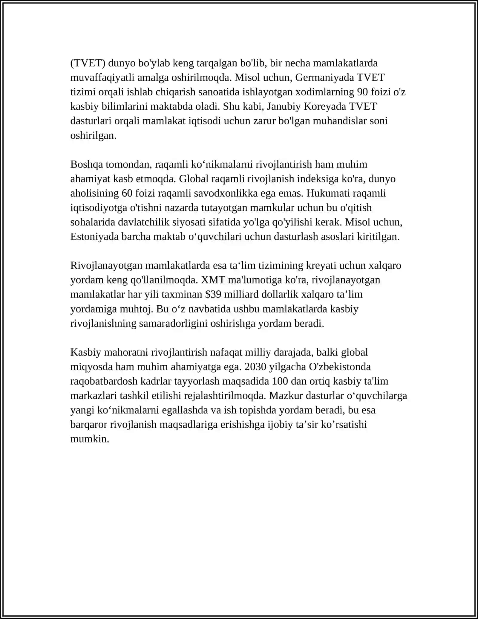 MUSTAQIL ISH: KASBIY FAOLIYAT VAZIFALARI 4