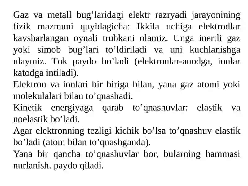 Optik nurlanishning gaz razryadlari manbalari 4