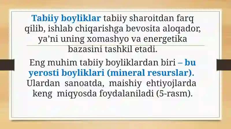 O‘ZBEKISTONNING TABIIY SHAROITIVA TABIIY BOYLIKLARI 4