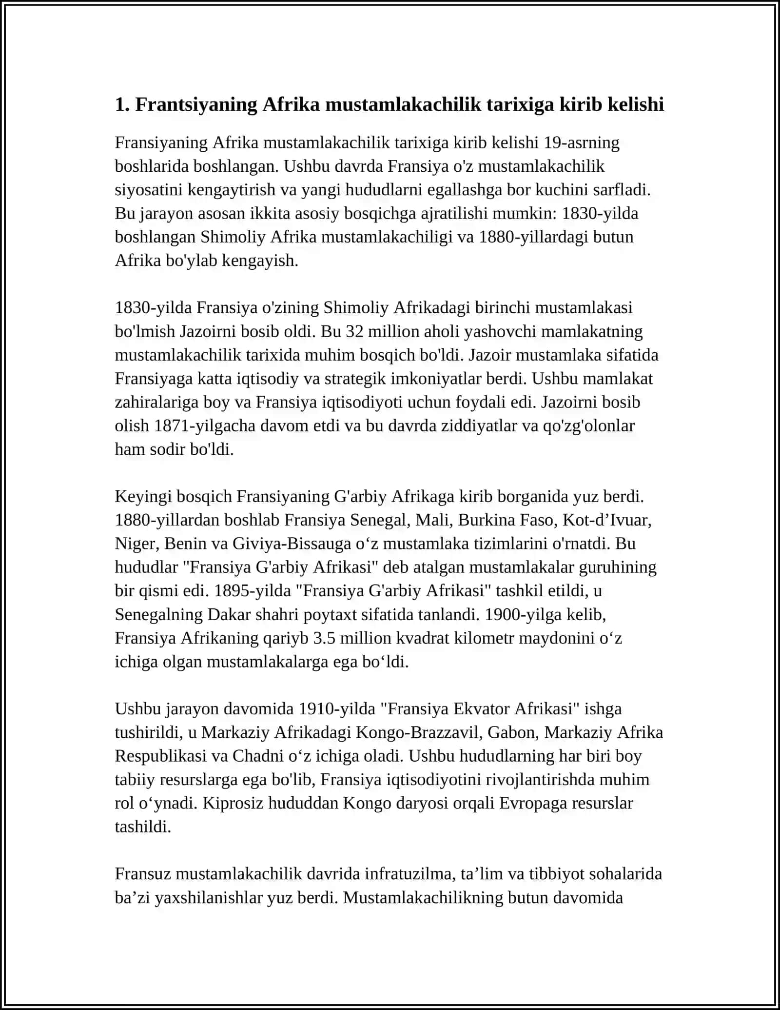 FRANSIYANING AFRIKADAGI MUSTAMLAKACHILIK SIYOSATI 4