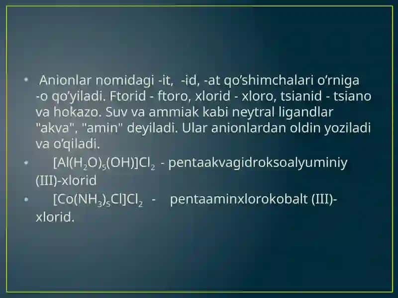 Kompleks birikmalar. Ichki kompleks birikmalar 4