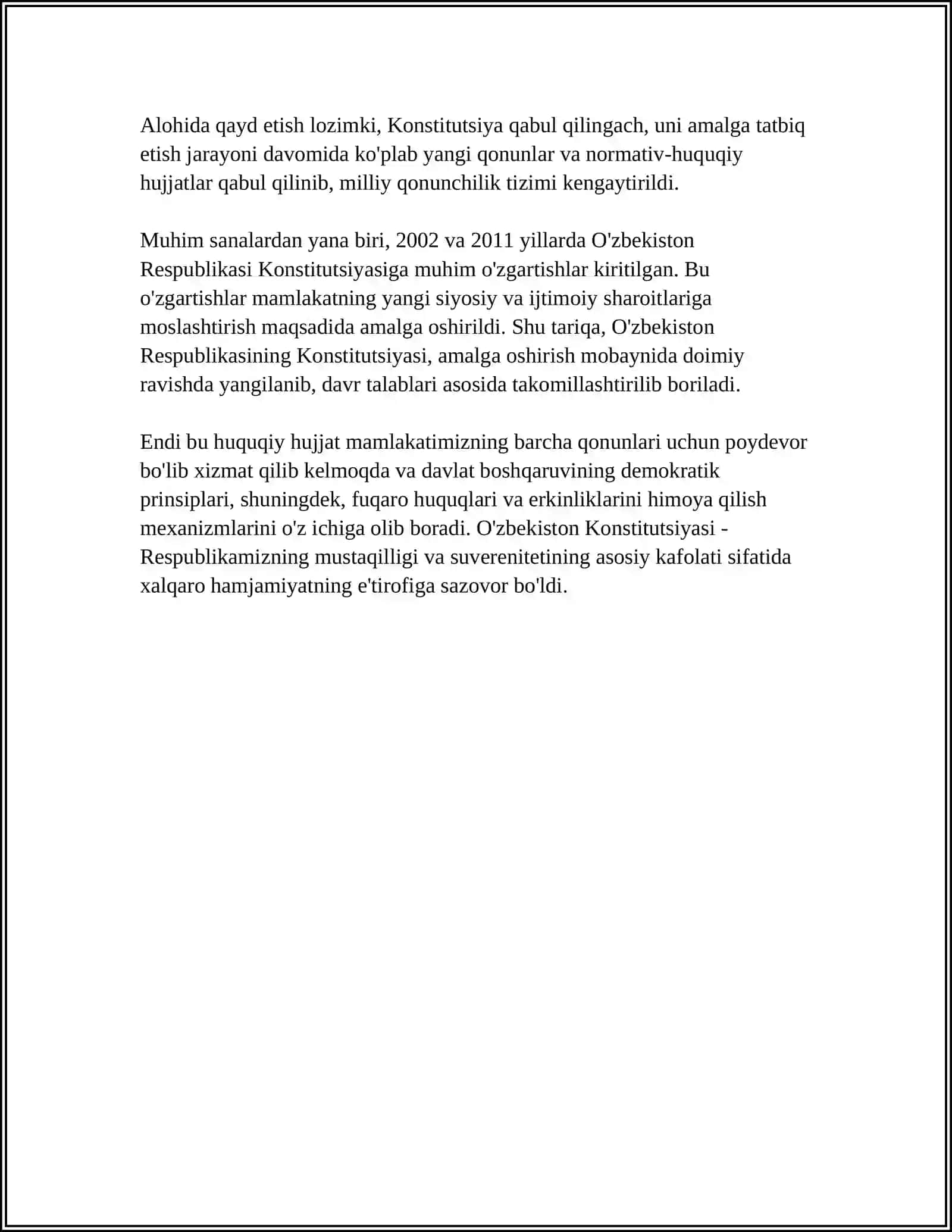O'ZBEKISTON RESPUBLIKASI KUNSTITUTSIYASINING MAZMUNI VA ASOSIY JIHATI 4