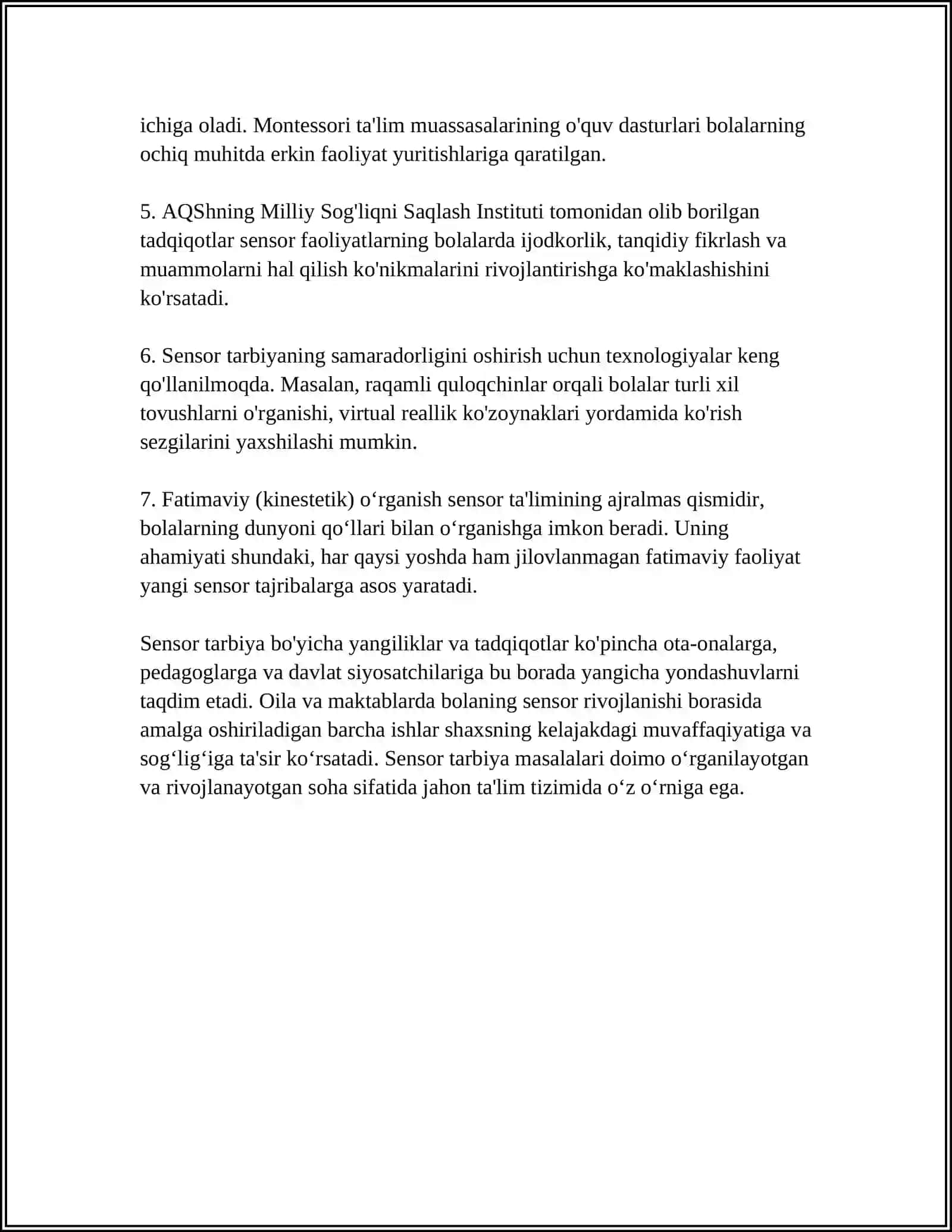 MAKTABGACHA YOSHDAGI BOLALAR SENSOR TARBIYASINING MAZMUNI 4