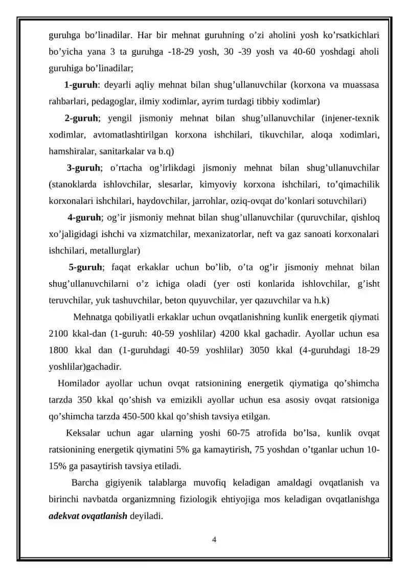 Shaxsiy ovqatlanishning adekvatligi 4