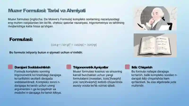 Kompleks sonning geometrik tasviri va Muavr formulasi 4