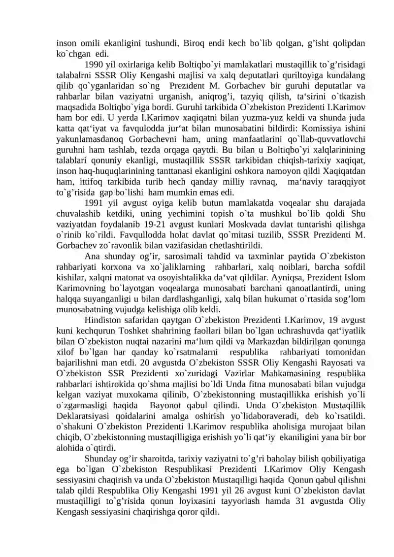 Mustaqil O‘zbekiston Respublikasining Tashkil Topishi va Uning Tarixiy Ahamiyati 4